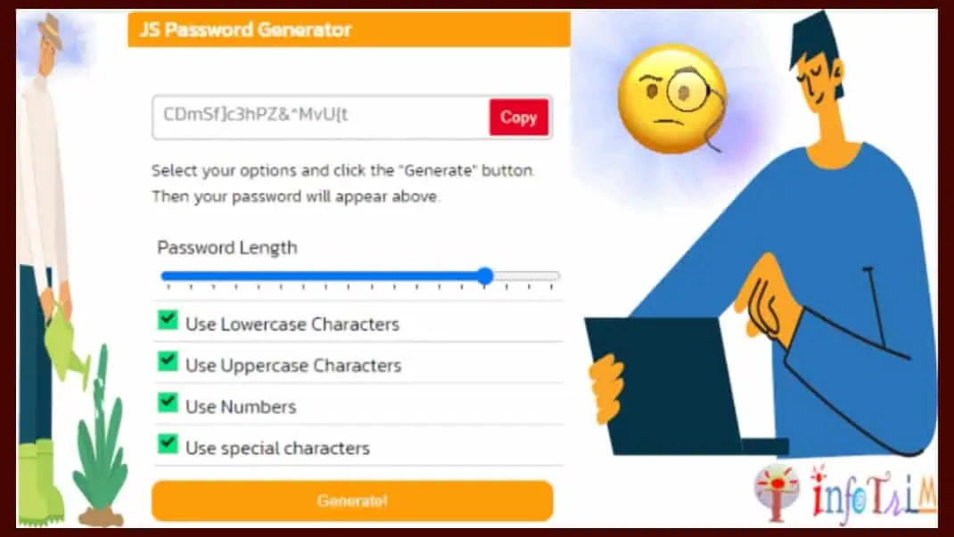 InfoTrim's free password generator online tool for creating strong and secure randomized passwords